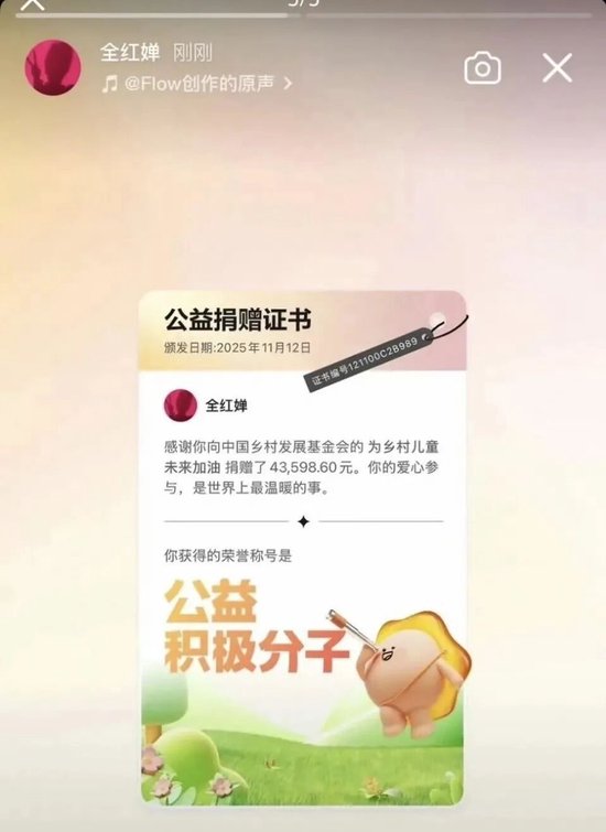 全红婵首次个人直播收入43598.6元，已全部捐给乡村儿童